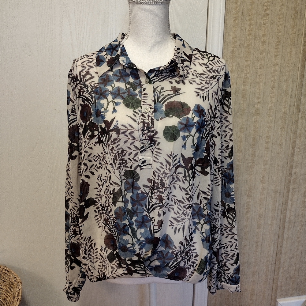 CABI SIZE XL EUC Floral Print Sheer Blouse